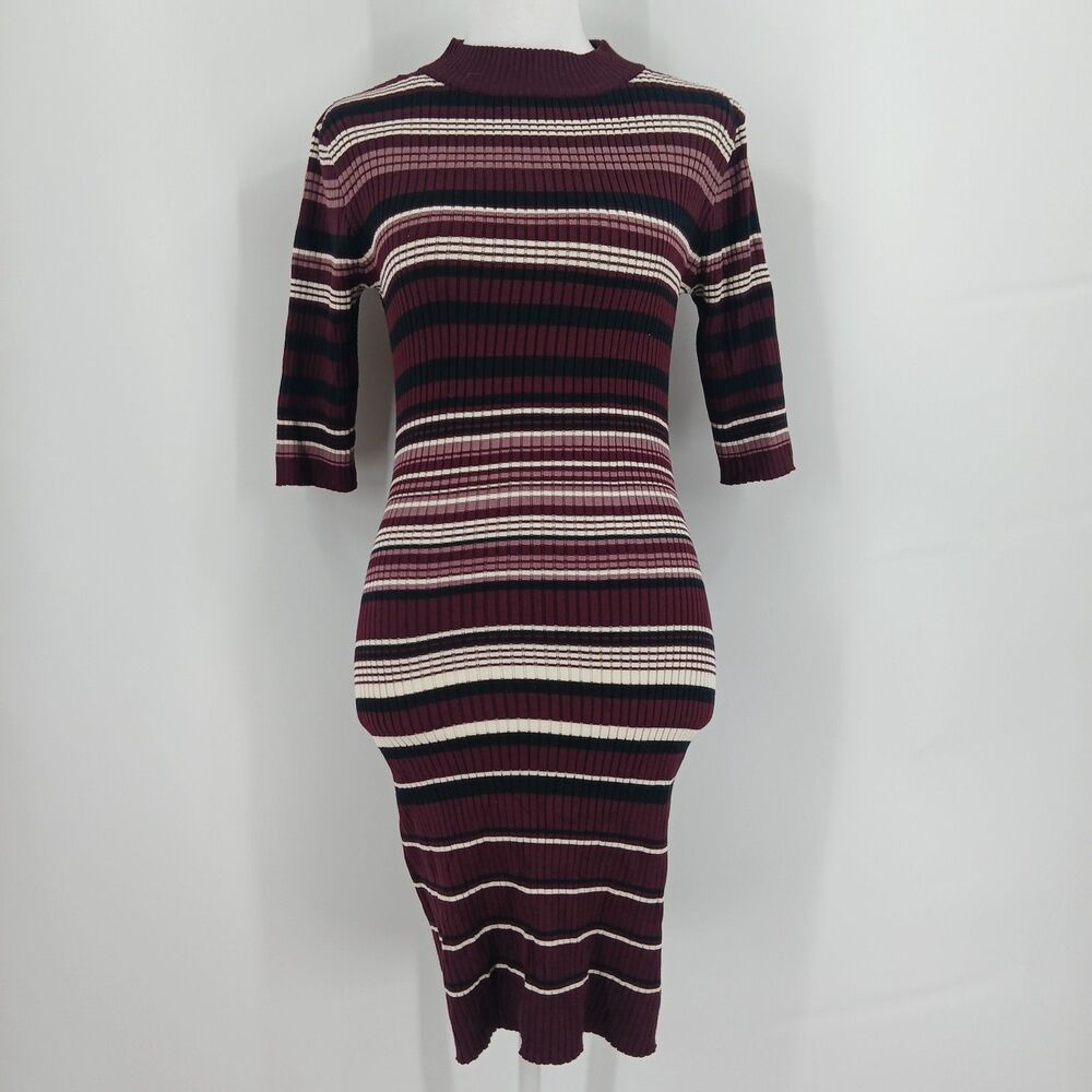 No Boundaries Striped Ribbed Knit Long Sleeve Bodycon Midi Dress Medium M